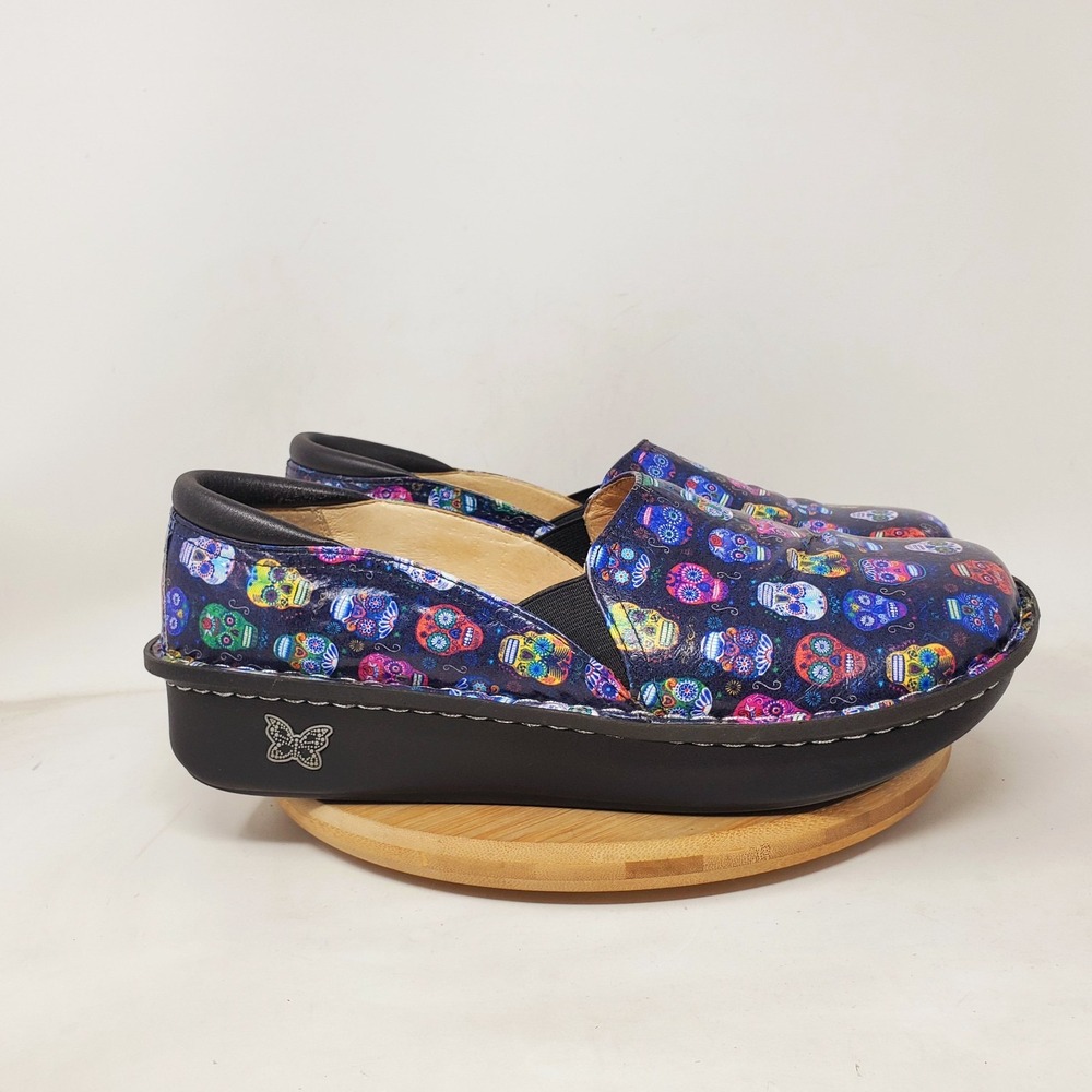 Alegria Debra Clogs Womens 42 Black Purple Pink‎ Sugar Skulls Loafer Shoes - Picture 2 of 15